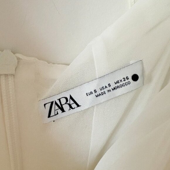 Zara Draped Linen Blend Ruched Mini Dress Ecru White Size Small - Picture 9 of 10